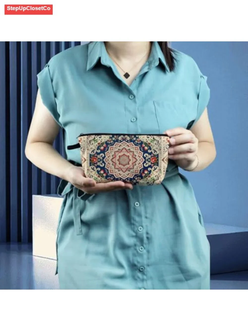 Vintage European Court Floral Polyester Cosmetic Bag with Zipper
